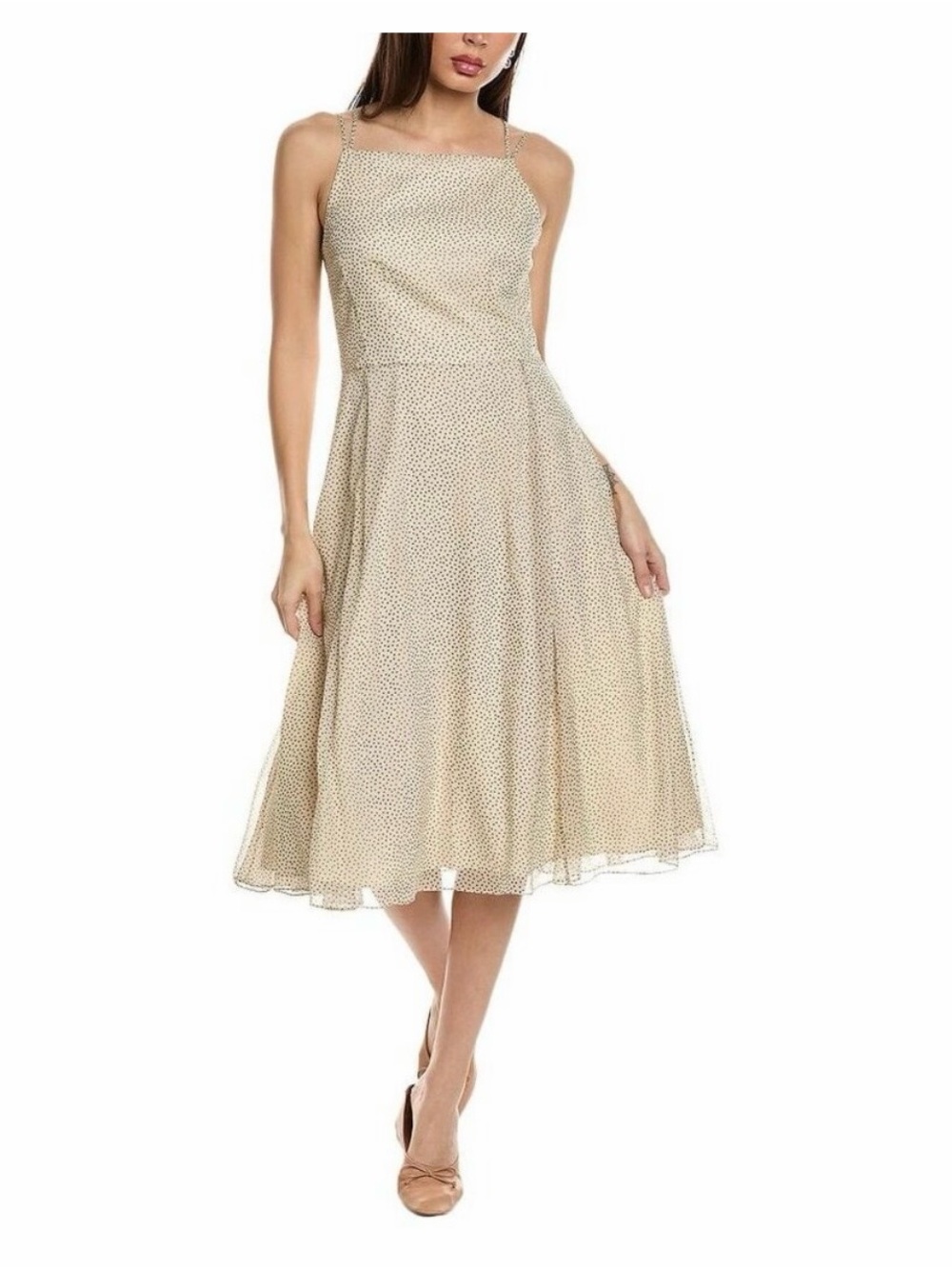 Theory Ivory Polka Dot 100% Silk Spaghetti Strap Women's Dress